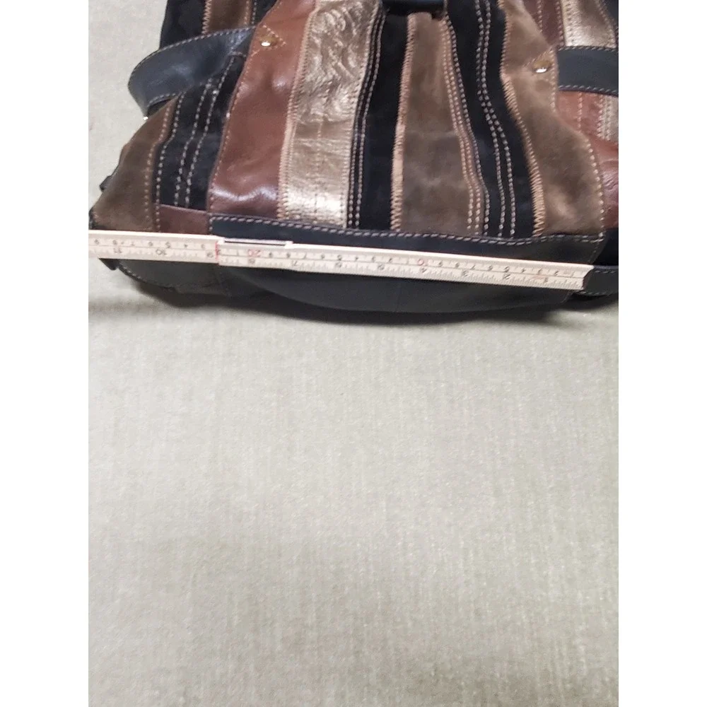 Fossil Y2K Hobo Patchwork Leather Suede Bag Brown Black Bronze Metallic M